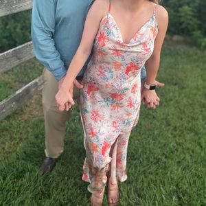 Pink floral midi dress